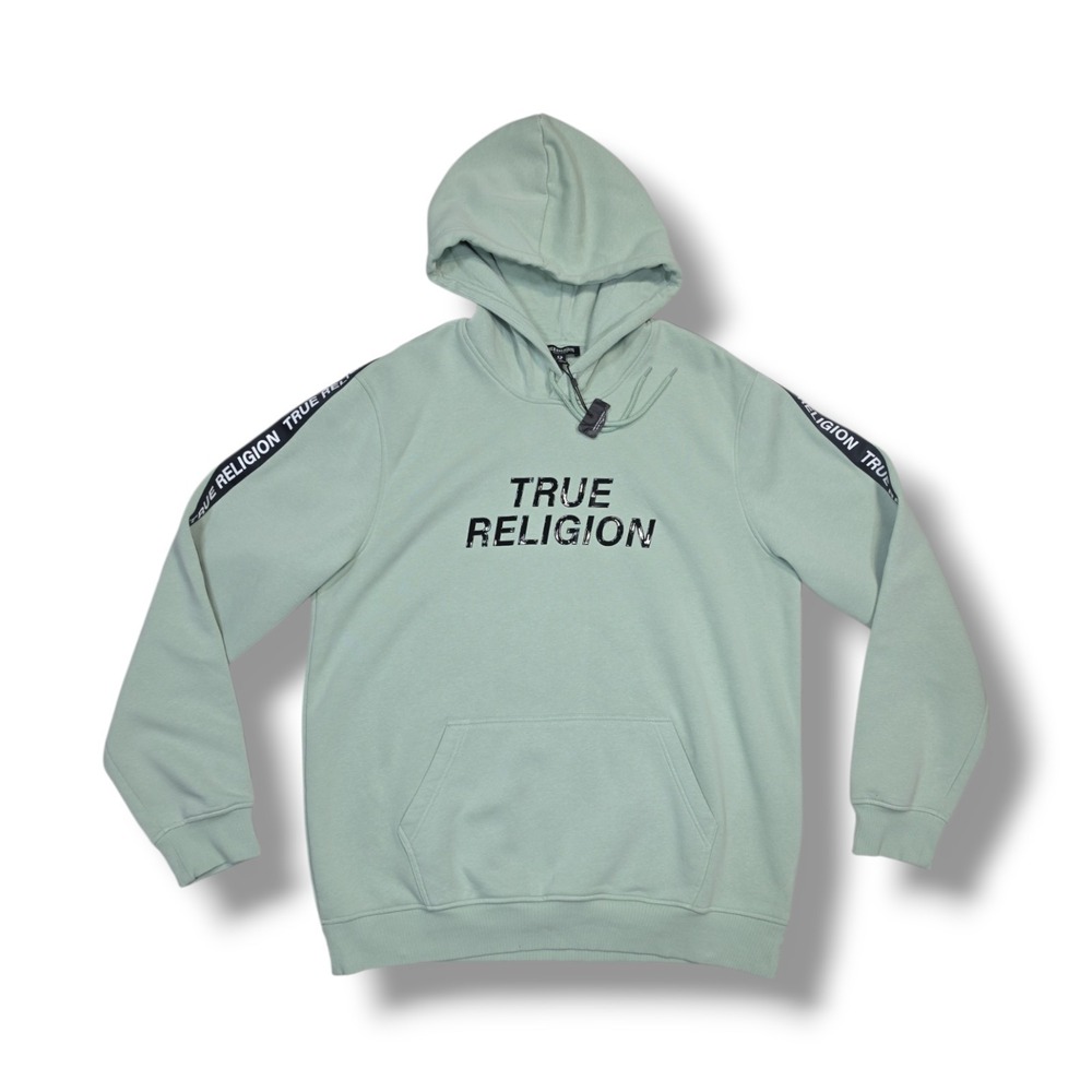 True Religion Logo Pullover Drawstring Mint‎ Green Hoodie Men's 3XL Fits 2XL
